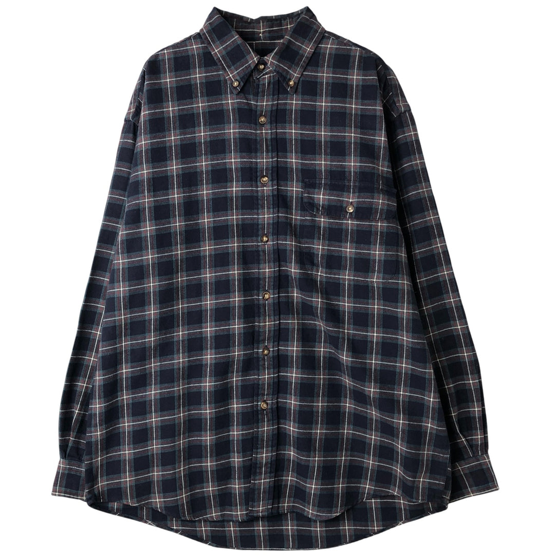 2000'S Eddie Bauer long-sleeved button-down light flannel check shirt, men's size M cotton navy blue type Vintage Second Hand