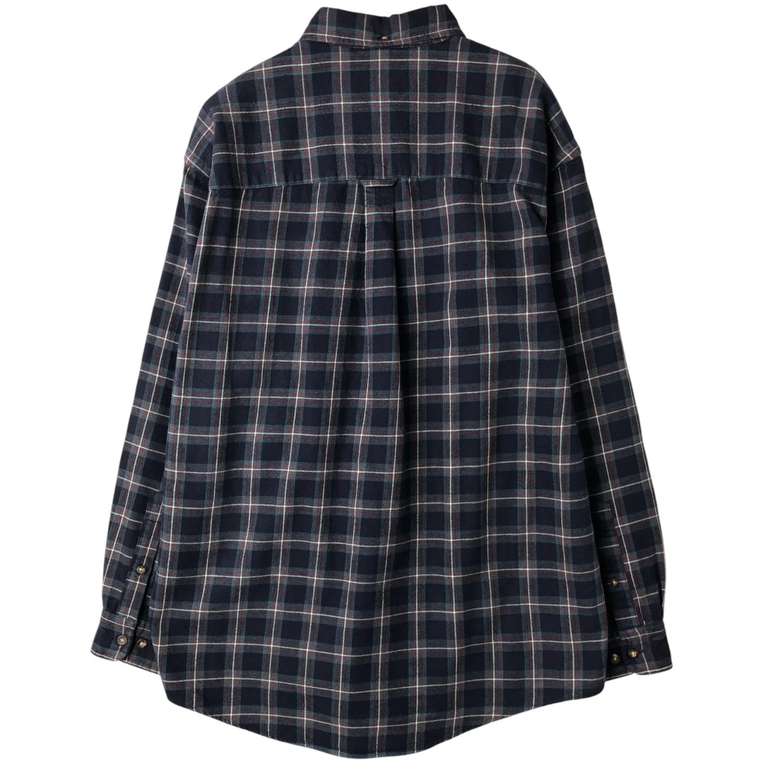 2000'S Eddie Bauer long-sleeved button-down light flannel check shirt, men's size M cotton navy blue type Vintage Second Hand