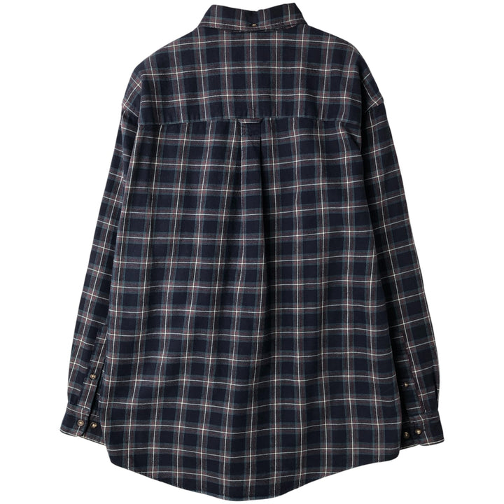 2000'S Eddie Bauer long-sleeved button-down light flannel check shirt, men's size M cotton navy blue type Vintage Second Hand