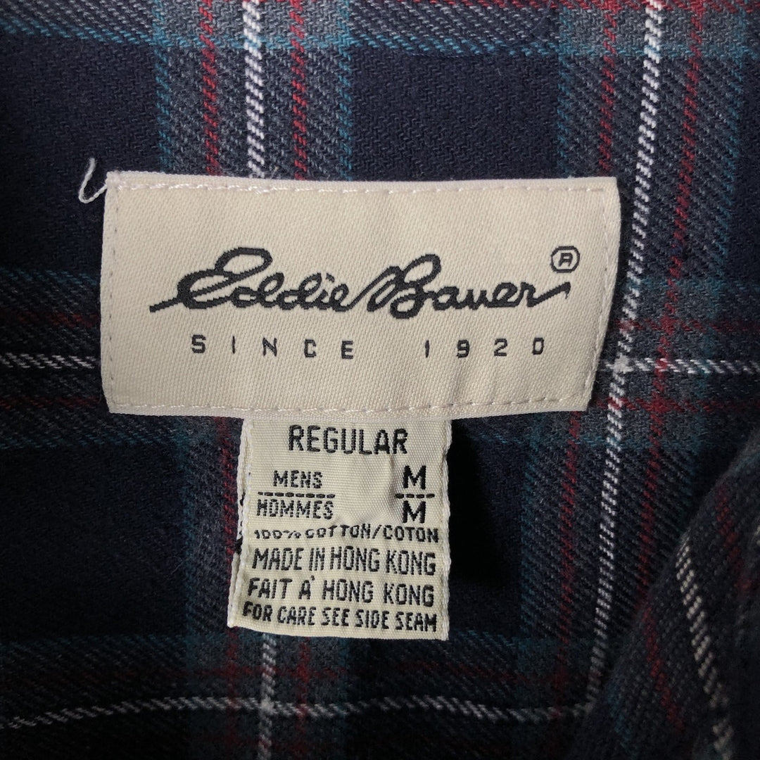 2000'S Eddie Bauer long-sleeved button-down light flannel check shirt, men's size M cotton navy blue type Vintage Second Hand