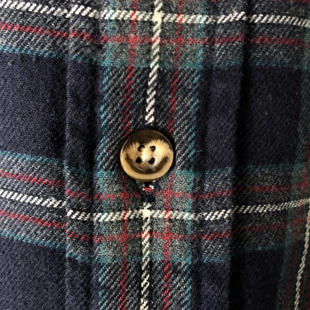 2000'S Eddie Bauer long-sleeved button-down light flannel check shirt, men's size M cotton navy blue type Vintage Second Hand