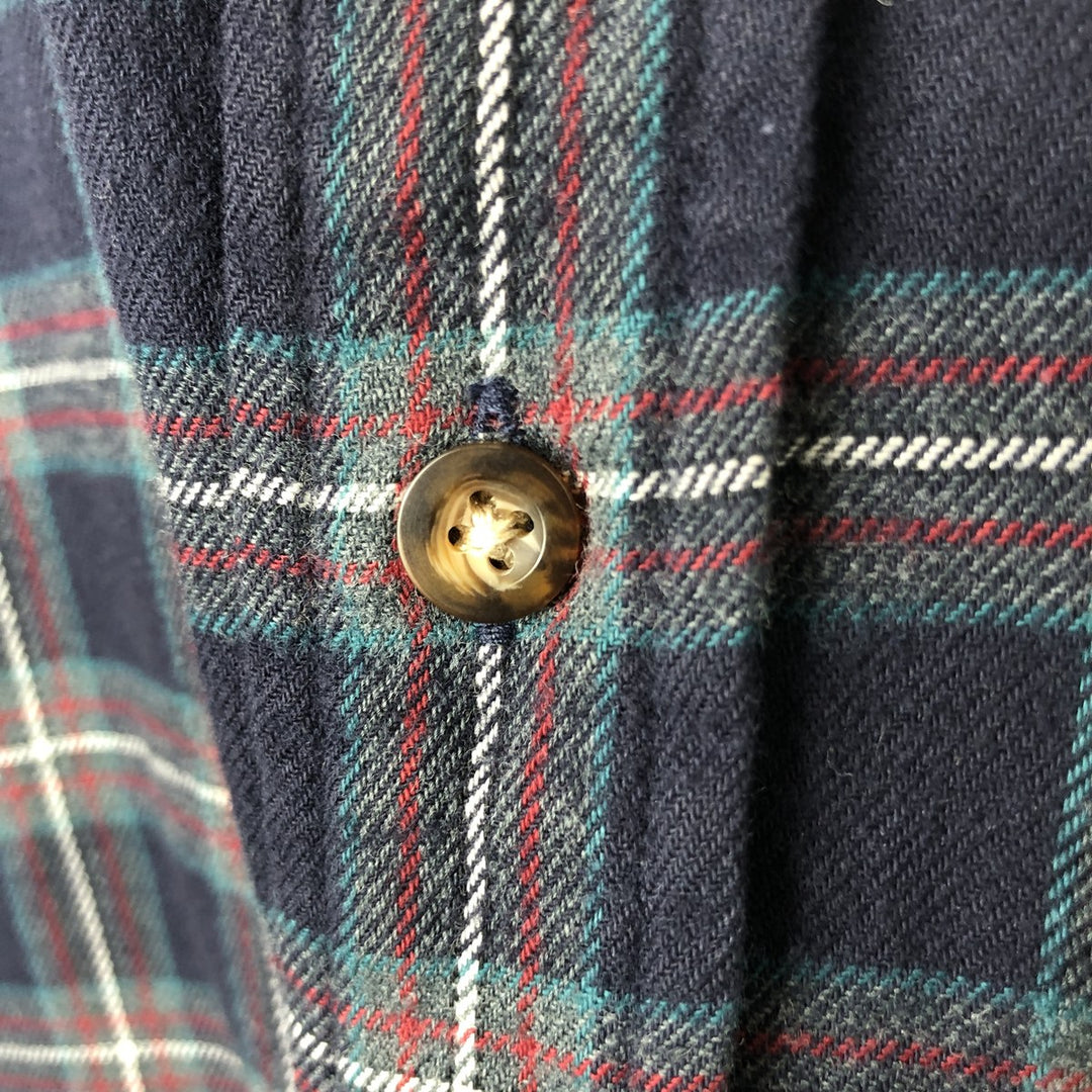 2000'S Eddie Bauer long-sleeved button-down light flannel check shirt, men's size M cotton navy blue type Vintage Second Hand