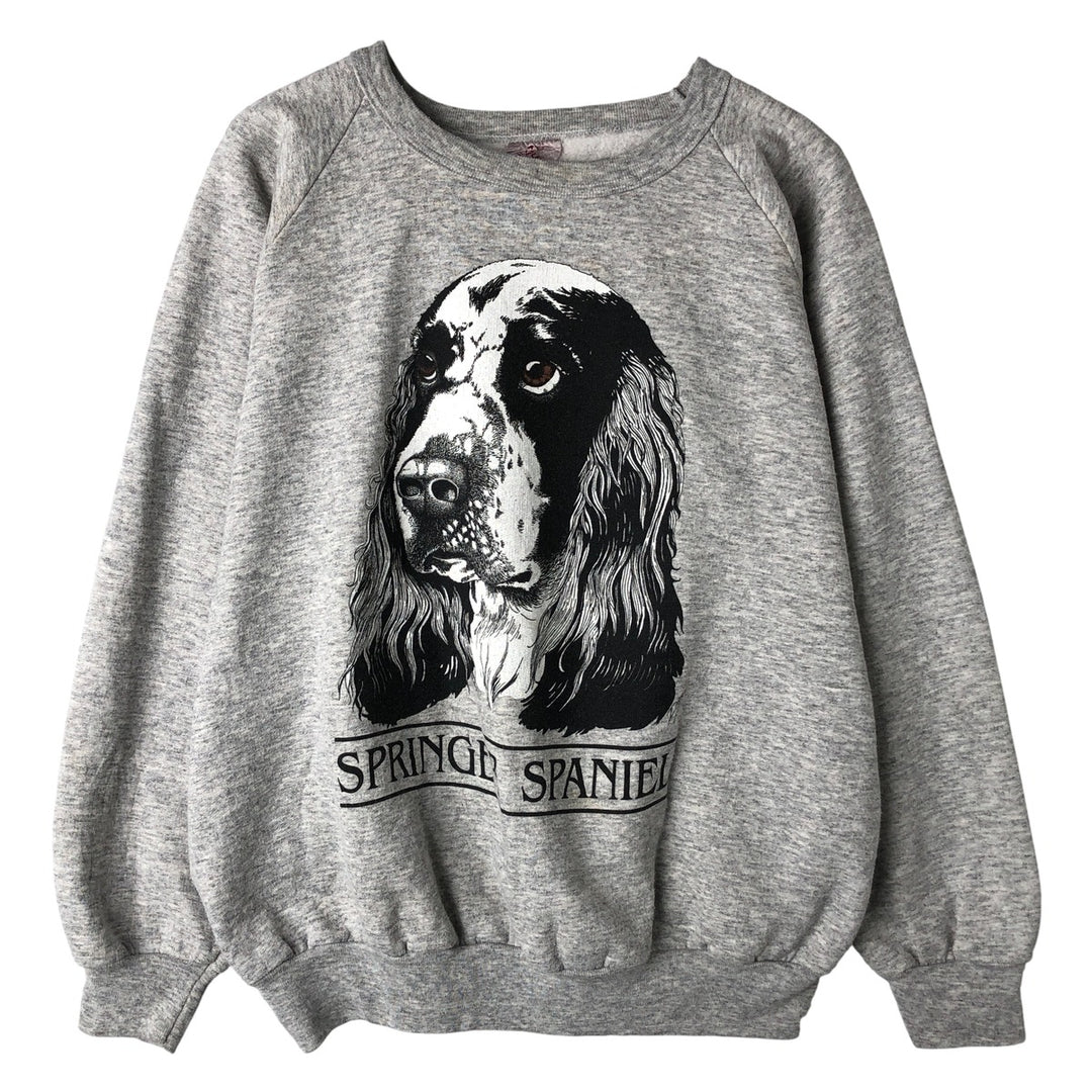 90'S Daquin English Springer Spanish Dog Print Animal Sweatshirt, Made in Canada, Men's Size Large, Vintage cotton gray type Vintage Second Hand