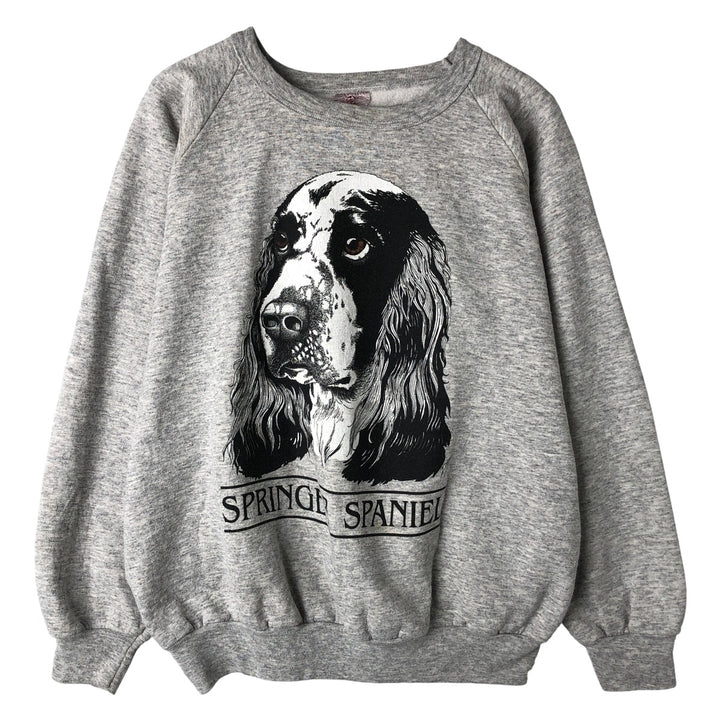 90'S Daquin English Springer Spanish Dog Print Animal Sweatshirt, Made in Canada, Men's Size Large, Vintage cotton gray type Vintage Second Hand