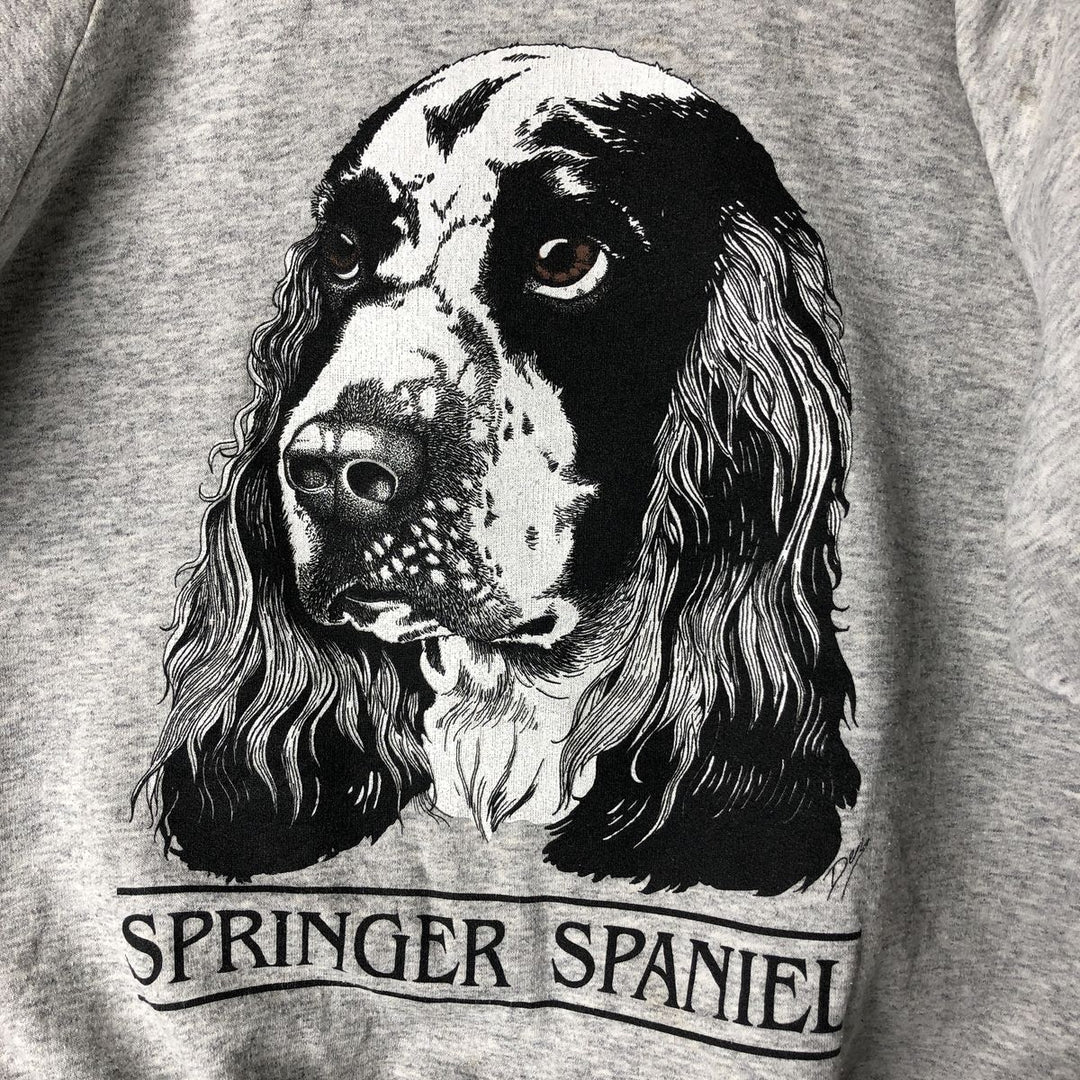 90'S Daquin English Springer Spanish Dog Print Animal Sweatshirt, Made in Canada, Men's Size Large, Vintage cotton gray type Vintage Second Hand