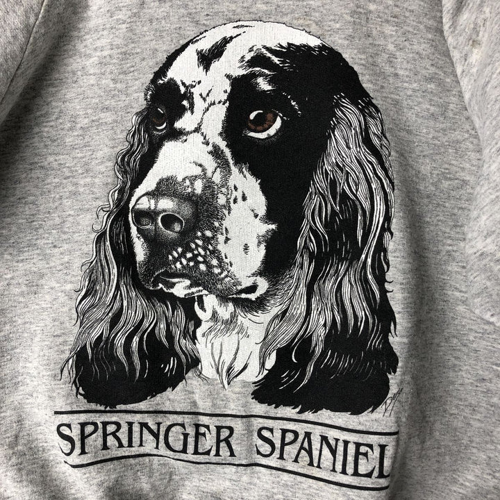 90'S Daquin English Springer Spanish Dog Print Animal Sweatshirt, Made in Canada, Men's Size Large, Vintage cotton gray type Vintage Second Hand