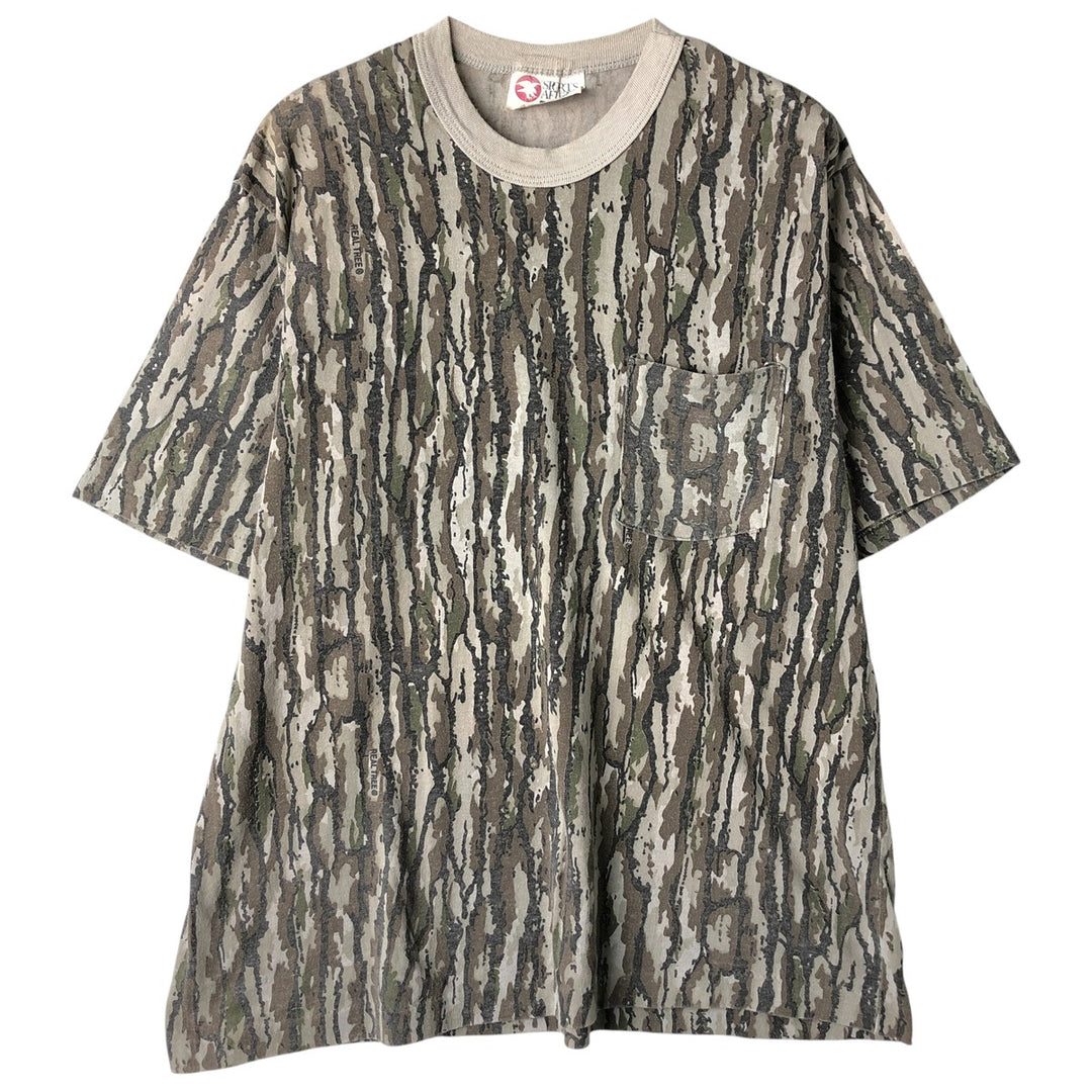 Vintage 90'S SPORTSAFIELD Camouflage Pattern Realtree Camo Print T-Shirt, Men's XL cotton gray type Vintage Second Hand