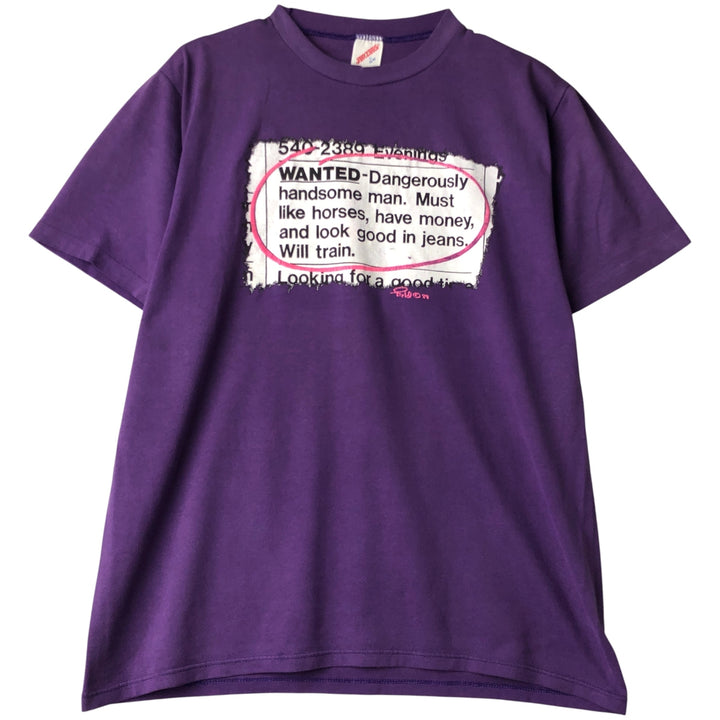 Vintage 80s-90'S Jerzees Message Print T-Shirt, Made in USA, Men's Size L cotton purple type Vintage Second Hand