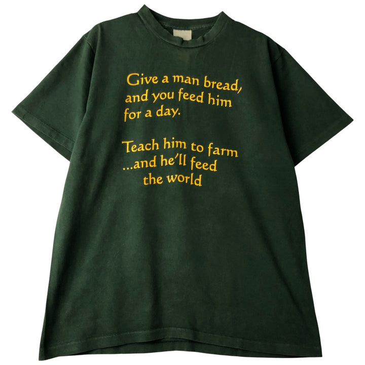 Vintage 90'S STANFIELED'S message print T-shirt, men's size L cotton green type Vintage Second Hand
