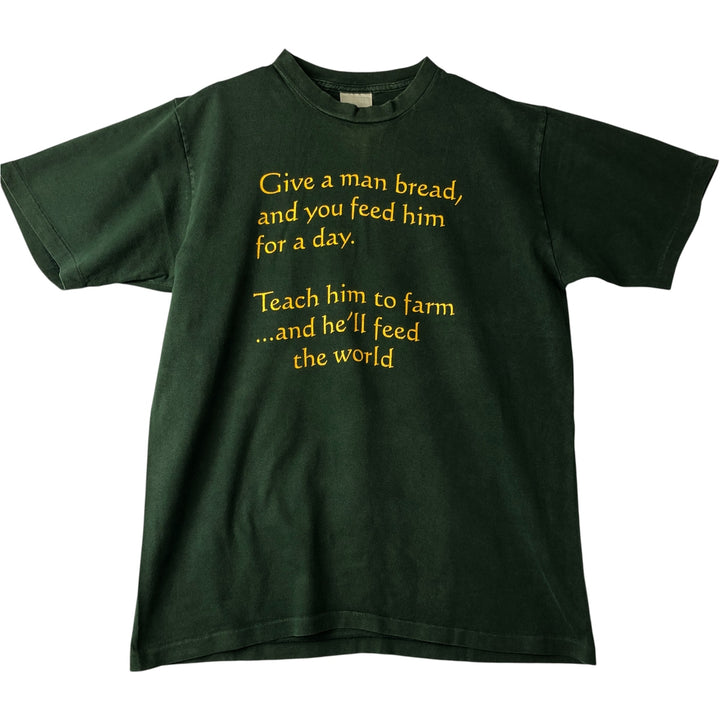 Vintage 90'S STANFIELED'S message print T-shirt, men's size L cotton green type Vintage Second Hand
