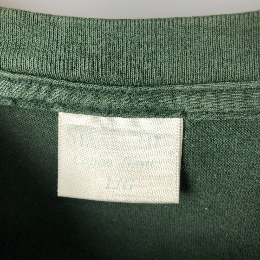 Vintage 90'S STANFIELED'S message print T-shirt, men's size L cotton green type Vintage Second Hand