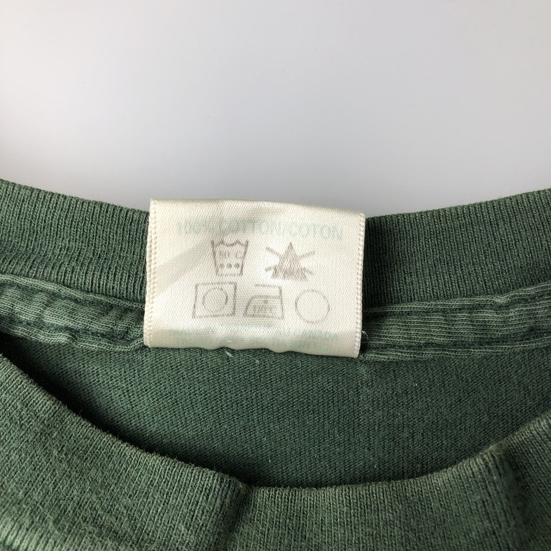 Vintage 90'S STANFIELED'S message print T-shirt, men's size L cotton green type Vintage Second Hand