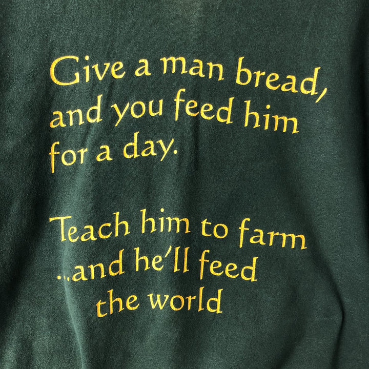 Vintage 90'S STANFIELED'S message print T-shirt, men's size L cotton green type Vintage Second Hand