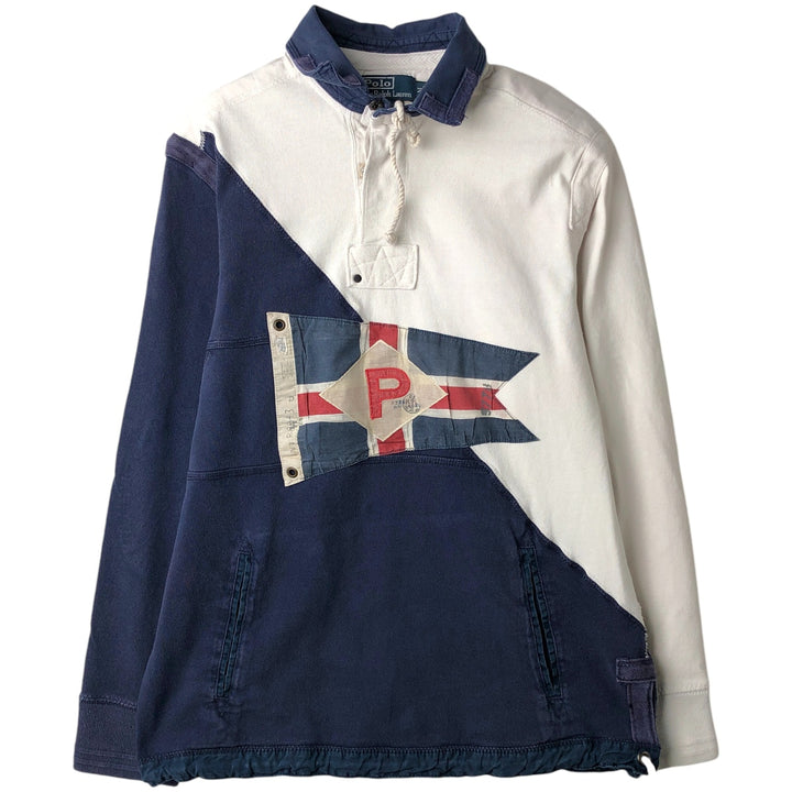 Ralph Lauren POLO by Ralph Lauren CUSTOM FIT long sleeve rugby shirt, men's M size cotton white type Vintage Second Hand