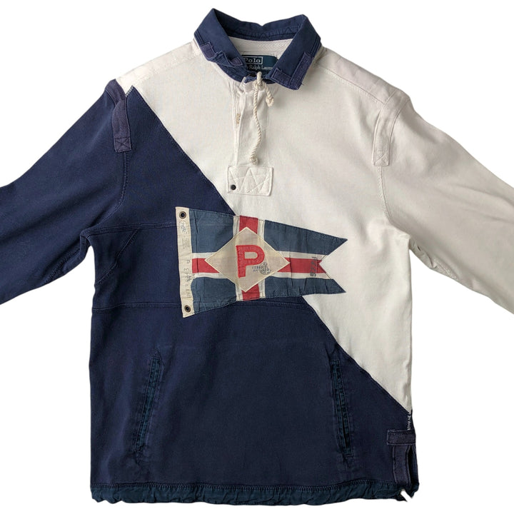 Ralph Lauren POLO by Ralph Lauren CUSTOM FIT long sleeve rugby shirt, men's M size cotton white type Vintage Second Hand