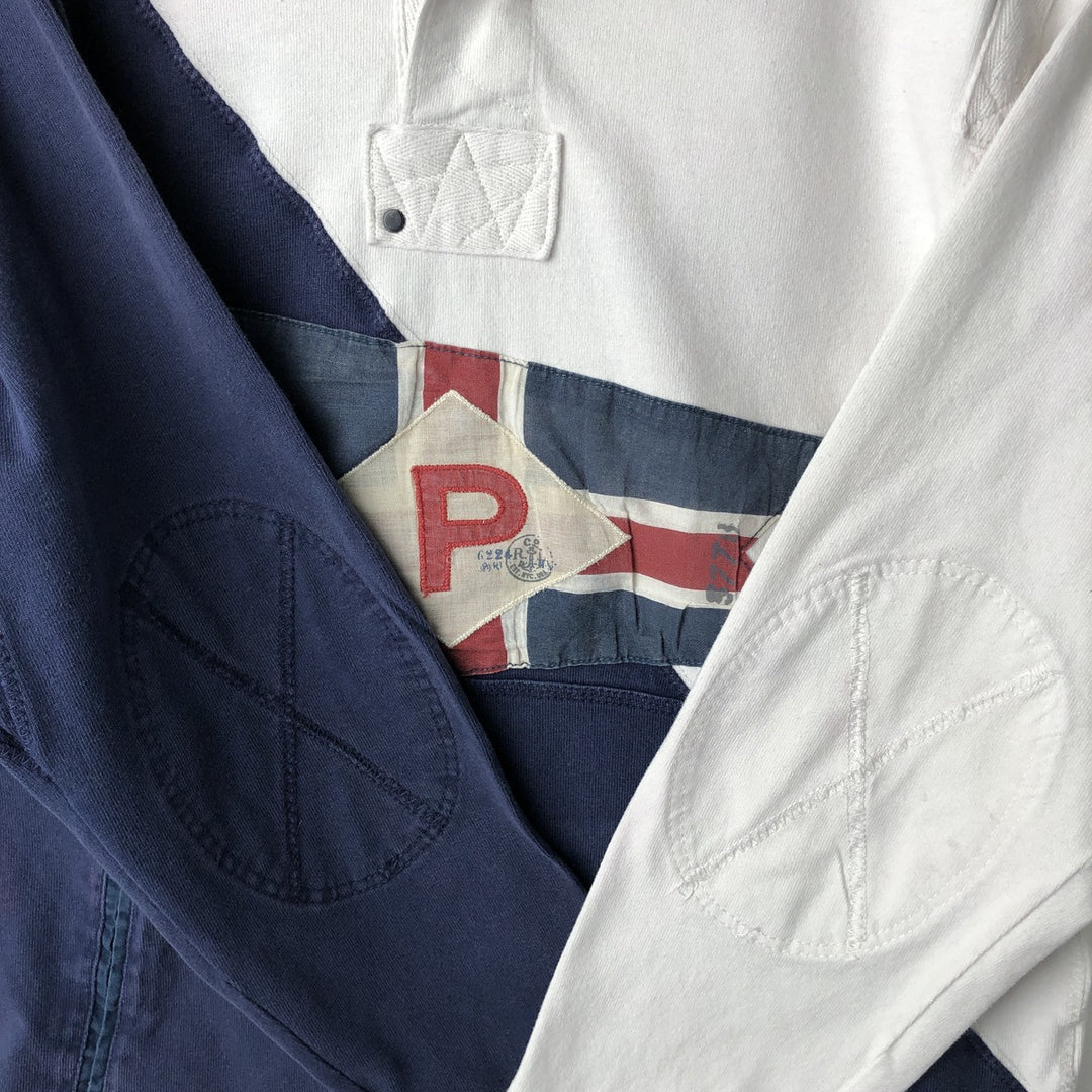 Ralph Lauren POLO by Ralph Lauren CUSTOM FIT long sleeve rugby shirt, men's M size cotton white type Vintage Second Hand