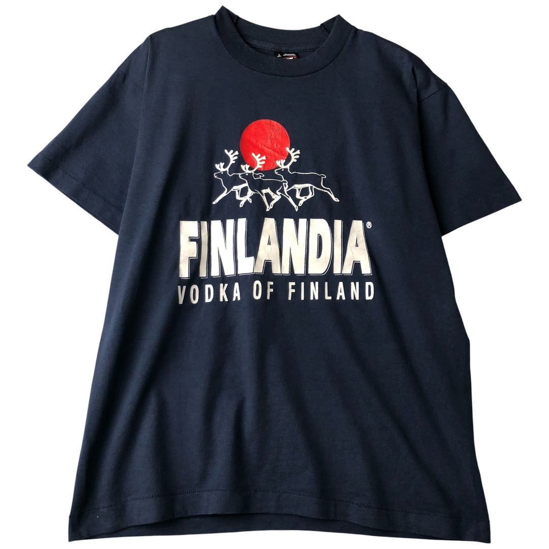 90'S Fruit of the Loom Best Printed T-shirt, Made in USA, Men's L size, Vintage cotton navy blue type Vintage Second Hand