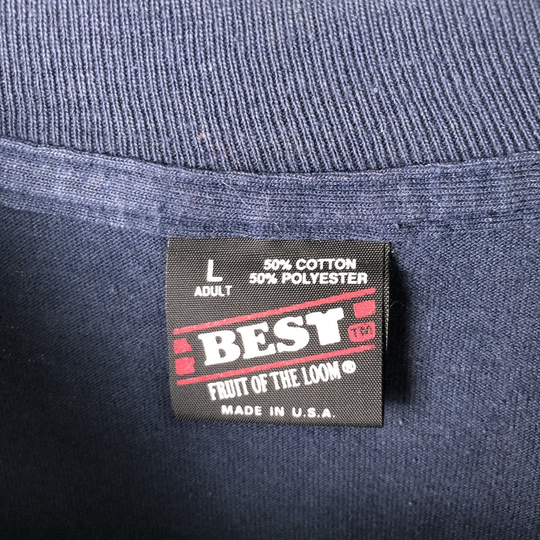 90'S Fruit of the Loom Best Printed T-shirt, Made in USA, Men's L size, Vintage cotton navy blue type Vintage Second Hand
