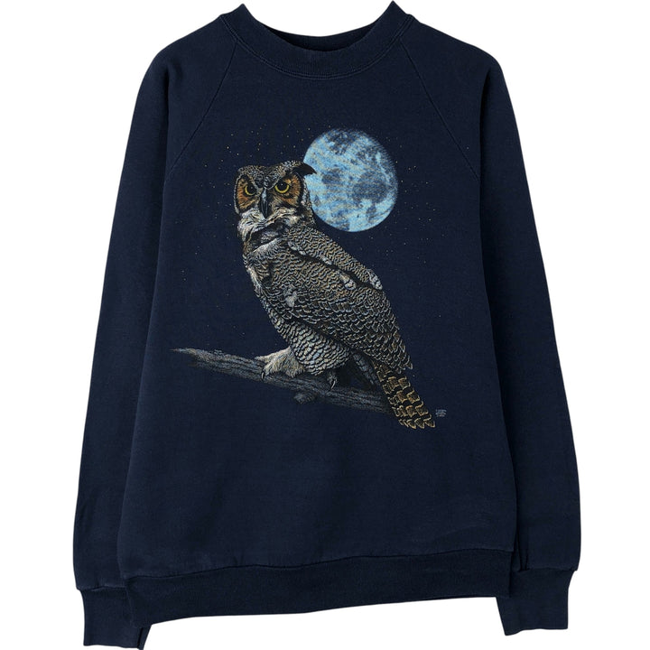 Vintage 80s-90'S Screen Stars Owl Pattern Animal Sweatshirt, Made in USA, Men's Size L cotton navy blue type Vintage Second Hand