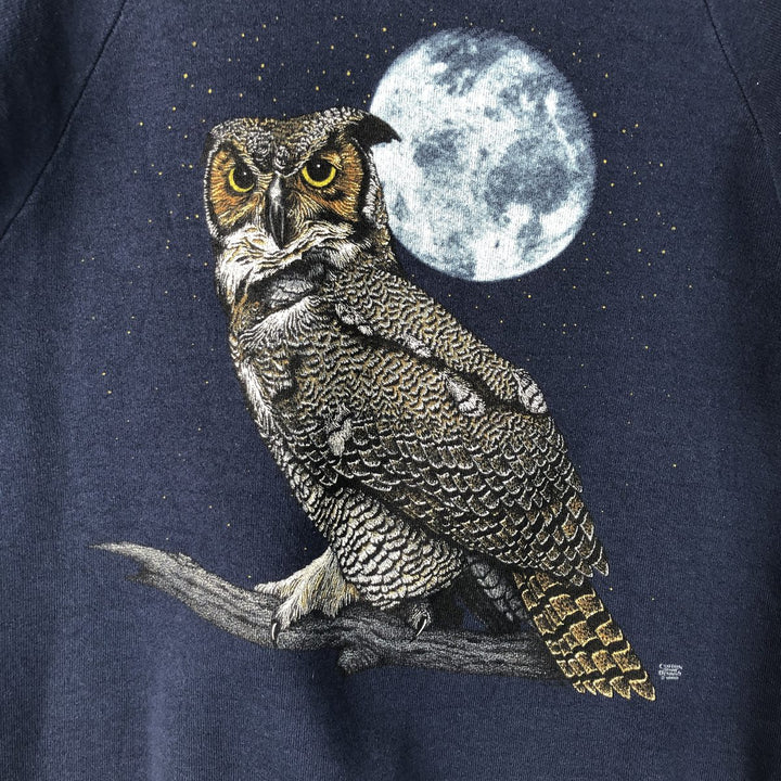 Vintage 80s-90'S Screen Stars Owl Pattern Animal Sweatshirt, Made in USA, Men's Size L cotton navy blue type Vintage Second Hand