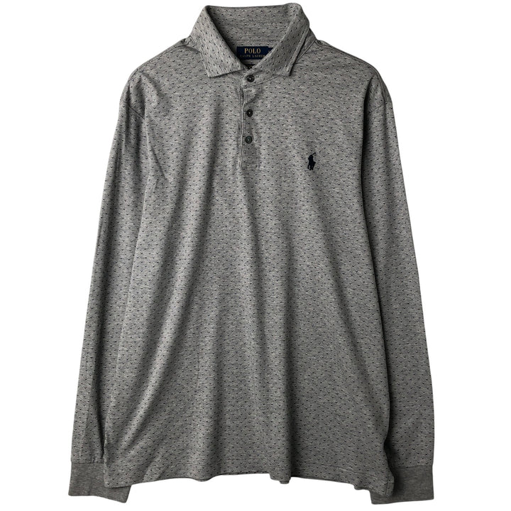 Ralph Lauren POLO RALPH LAUREN CUSTOM SLIM FIT all-over print long-sleeved polo shirt, men's size L cotton gray type Vintage Second Hand