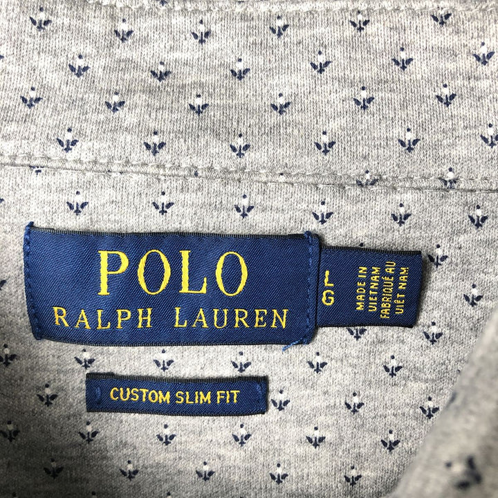 Ralph Lauren POLO RALPH LAUREN CUSTOM SLIM FIT all-over print long-sleeved polo shirt, men's size L cotton gray type Vintage Second Hand