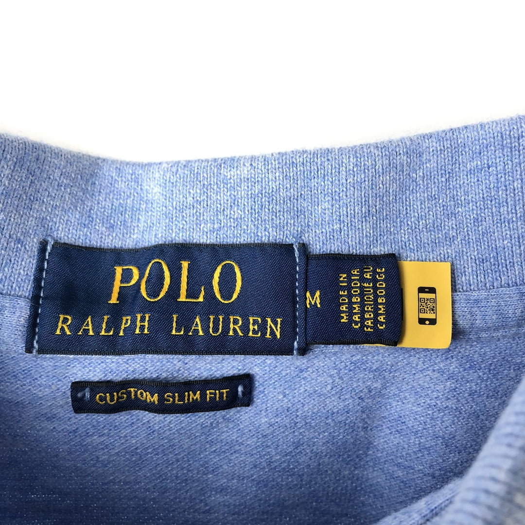 Ralph Lauren POLO RALPH LAUREN CUSTOM SLIM FIT long-sleeved polo shirt, men's size M cotton Blue type light blue Vintage Second Hand
