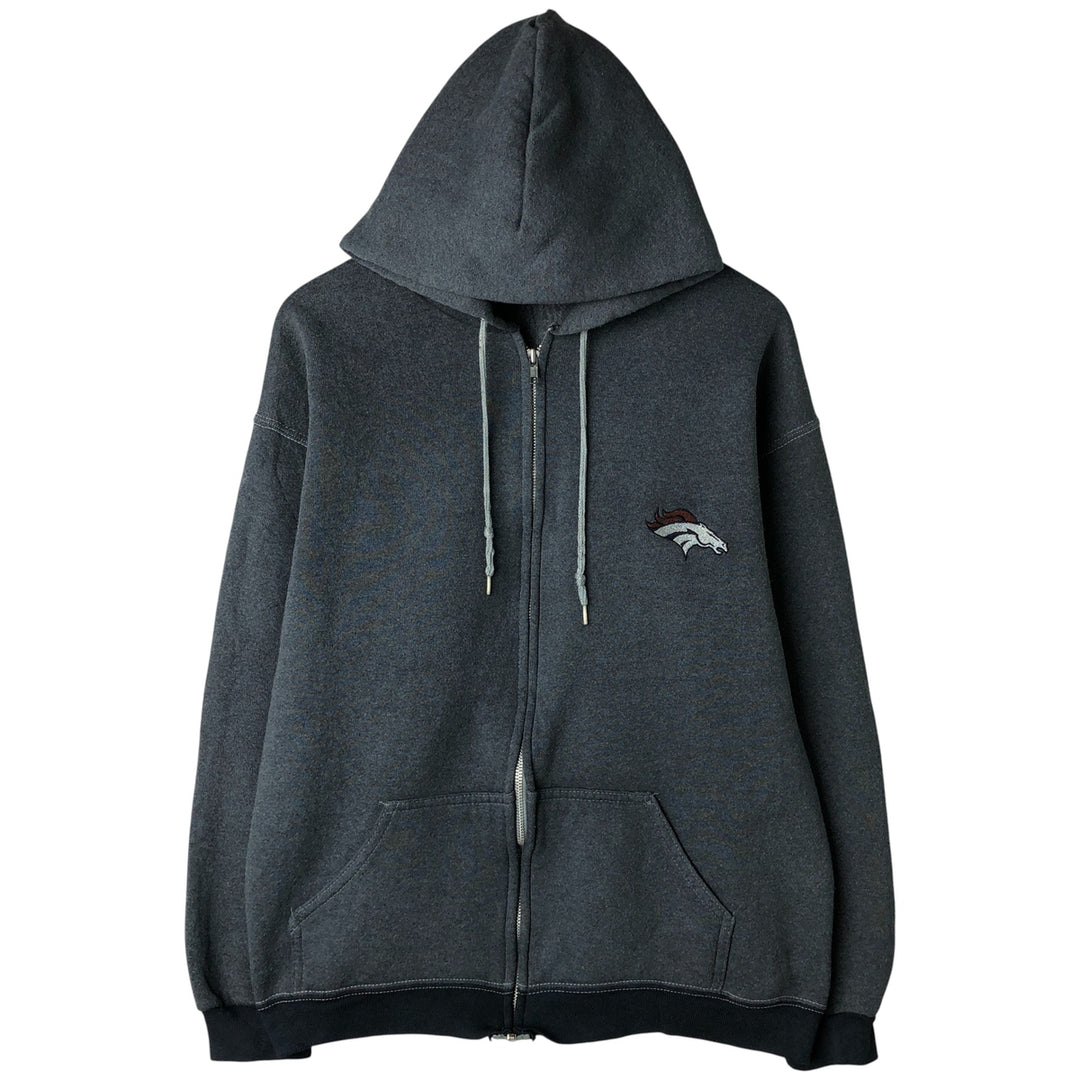 90'S Tultex Maximum Sweats NFL Denver Broncos Full-Zip Hoodie, Made in USA, Men's Size L cotton navy blue type Vintage Second Hand