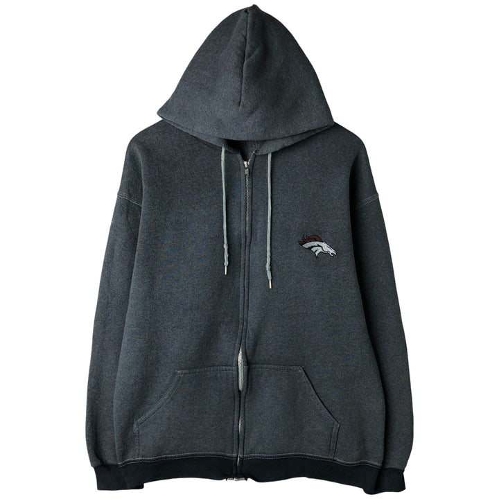 90'S Tultex Maximum Sweats NFL Denver Broncos Full-Zip Hoodie, Made in USA, Men's Size L cotton navy blue type Vintage Second Hand