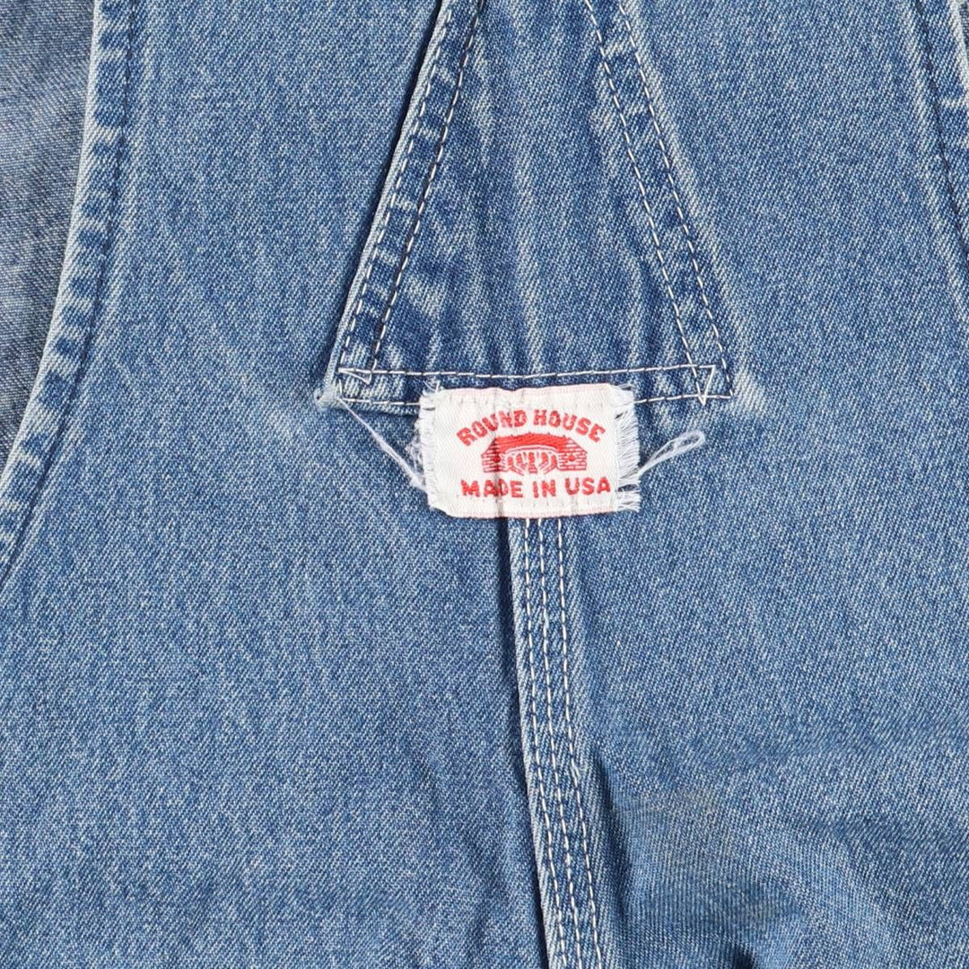 Round House Men's Denim Overalls, Made in USA, Size W29 unclear blue type Vintage Second Hand