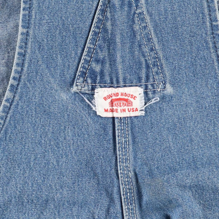 Round House Men's Denim Overalls, Made in USA, Size W29 unclear blue type Vintage Second Hand