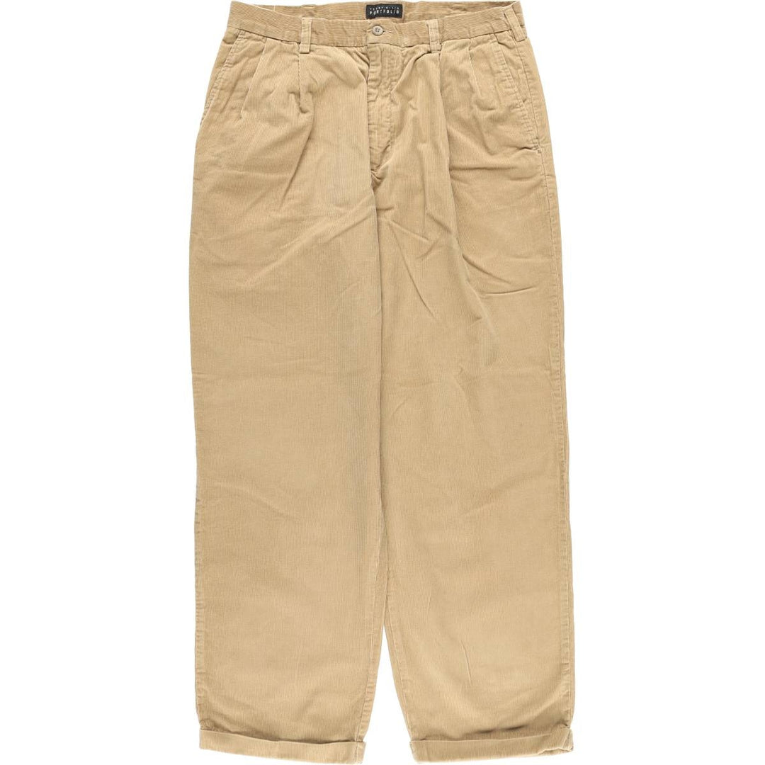 Perry Ellis PORT FOLIO Two-pleat Corduroy Pants, Men's, Size W34 cotton brown type Vintage Second Hand