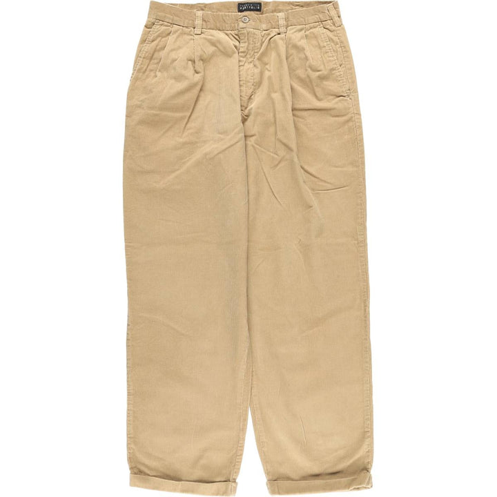 Perry Ellis PORT FOLIO Two-pleat Corduroy Pants, Men's, Size W34 cotton brown type Vintage Second Hand