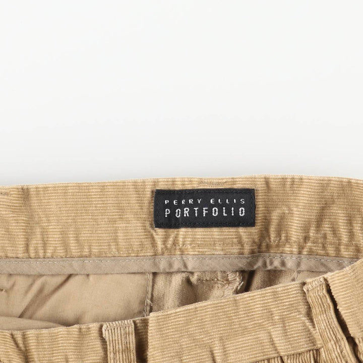 Perry Ellis PORT FOLIO Two-pleat Corduroy Pants, Men's, Size W34 cotton brown type Vintage Second Hand