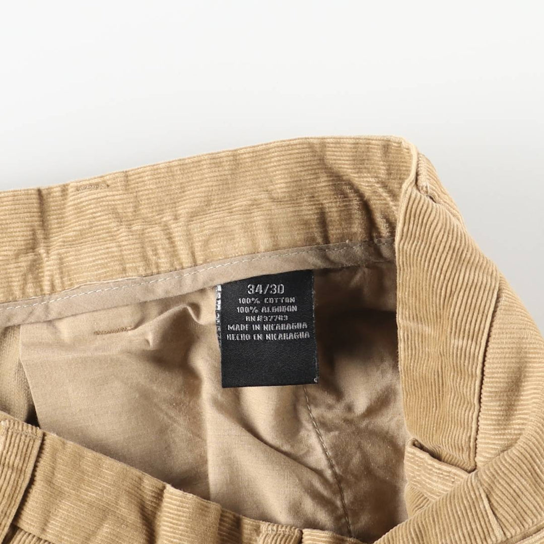 Perry Ellis PORT FOLIO Two-pleat Corduroy Pants, Men's, Size W34 cotton brown type Vintage Second Hand