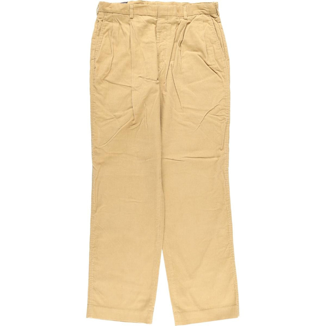 80s-90'S Lands' End Two-Pleat Corduroy Pants, Made in USA, Men's Size W34 (approx.), Vintage cotton Khaki type Vintage Second Hand