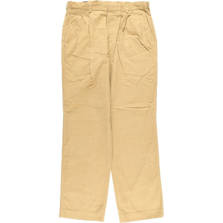 80s-90'S Lands' End Two-Pleat Corduroy Pants, Made in USA, Men's Size W34 (approx.), Vintage cotton Khaki type Vintage Second Hand