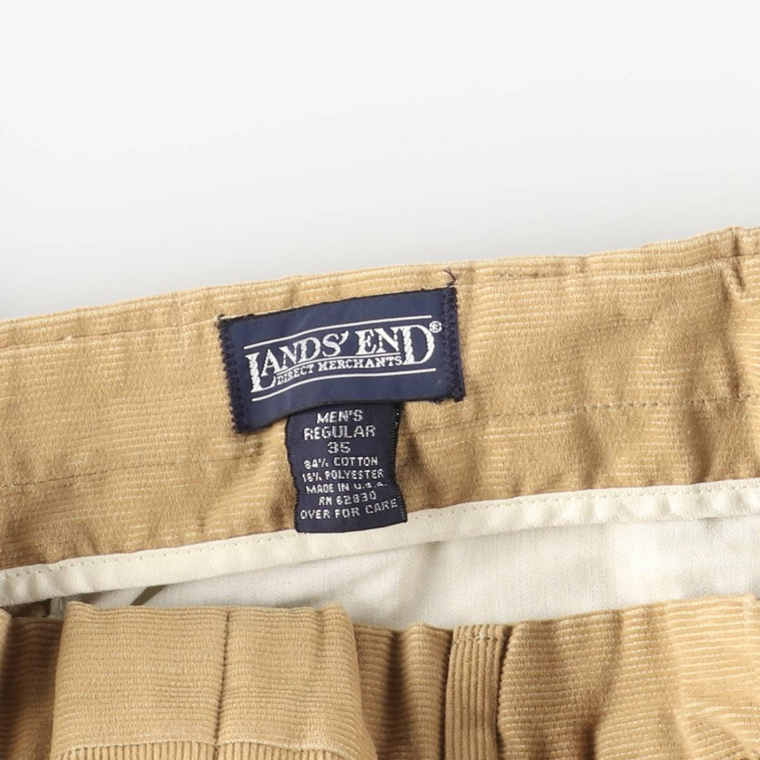 80s-90'S Lands' End Two-Pleat Corduroy Pants, Made in USA, Men's Size W34 (approx.), Vintage cotton Khaki type Vintage Second Hand