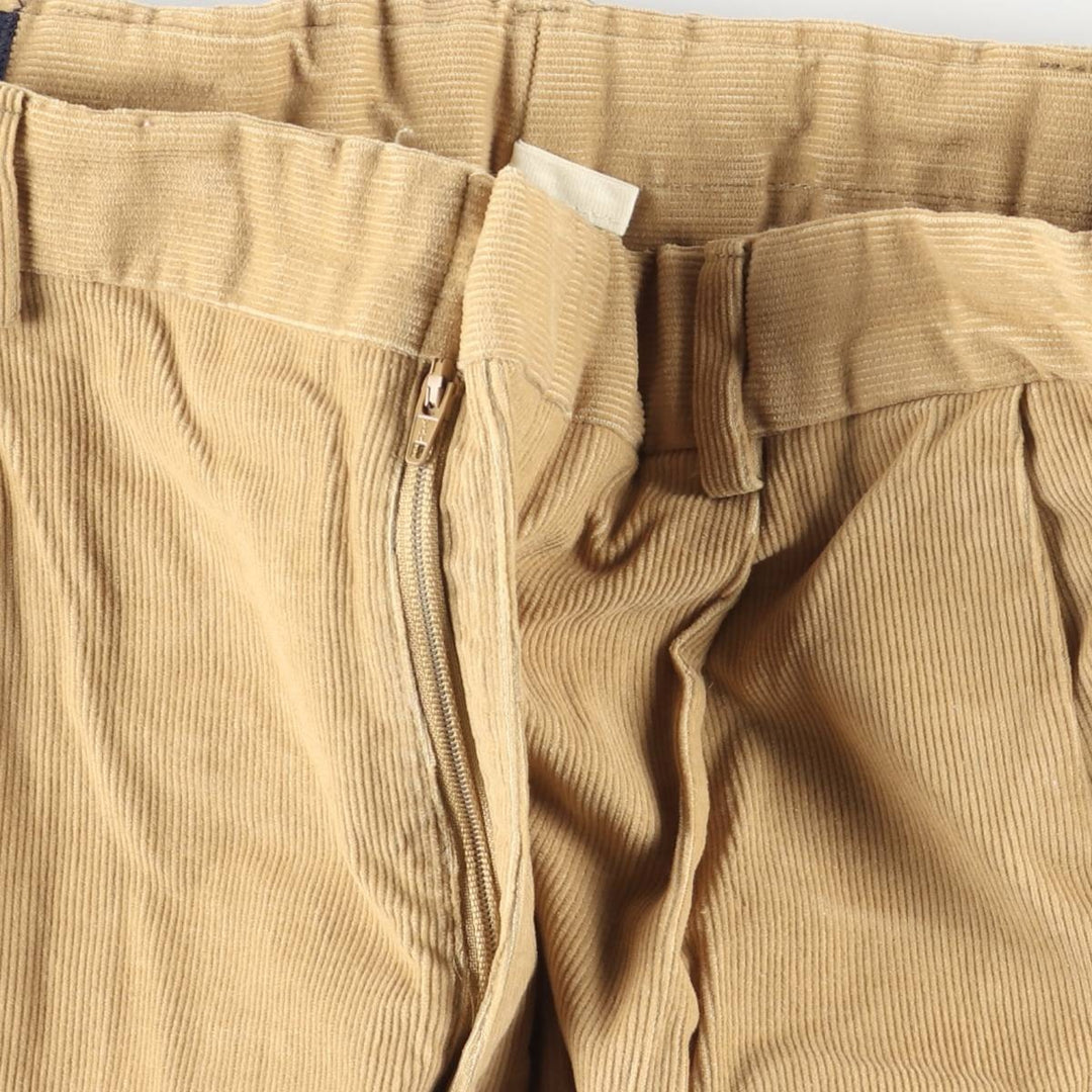 80s-90'S Lands' End Two-Pleat Corduroy Pants, Made in USA, Men's Size W34 (approx.), Vintage cotton Khaki type Vintage Second Hand