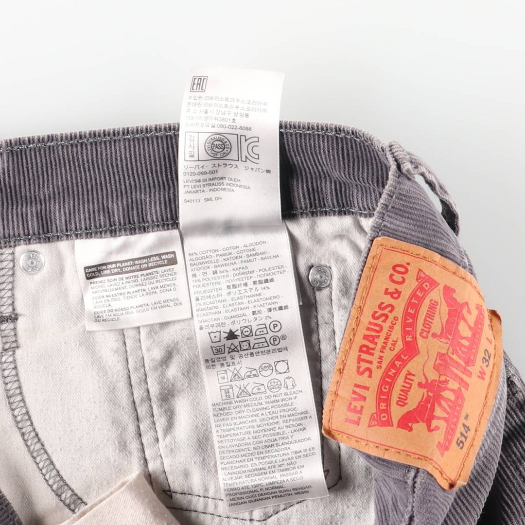 Levi's 514 Corduroy Pants, Men's, Size W34 cotton gray type Vintage Second Hand