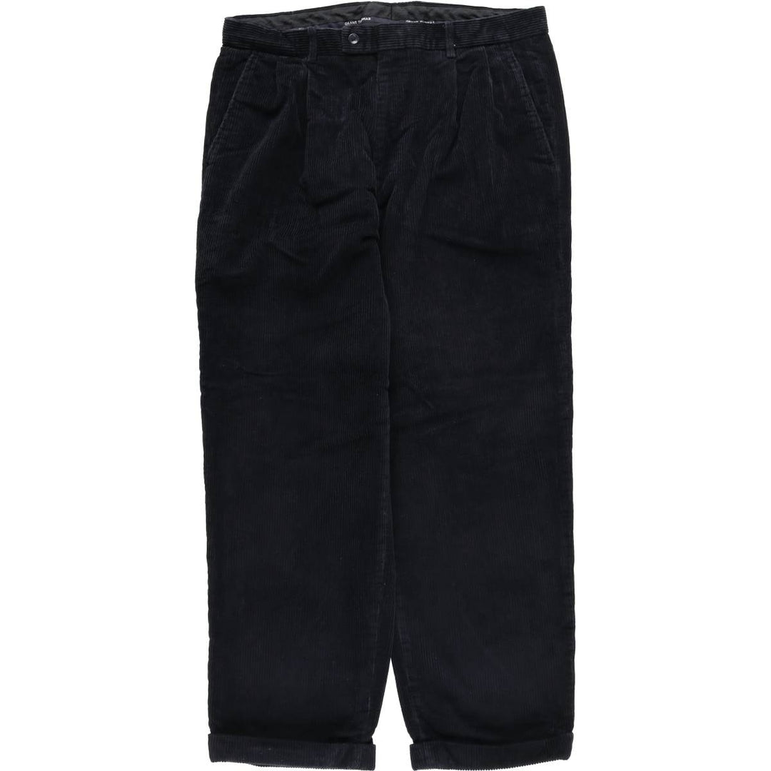 GRANT THOMAS Wide-Ribbed Two-Pleated Corduroy Pants, Men's, Size W36 cotton navy blue type Vintage Second Hand