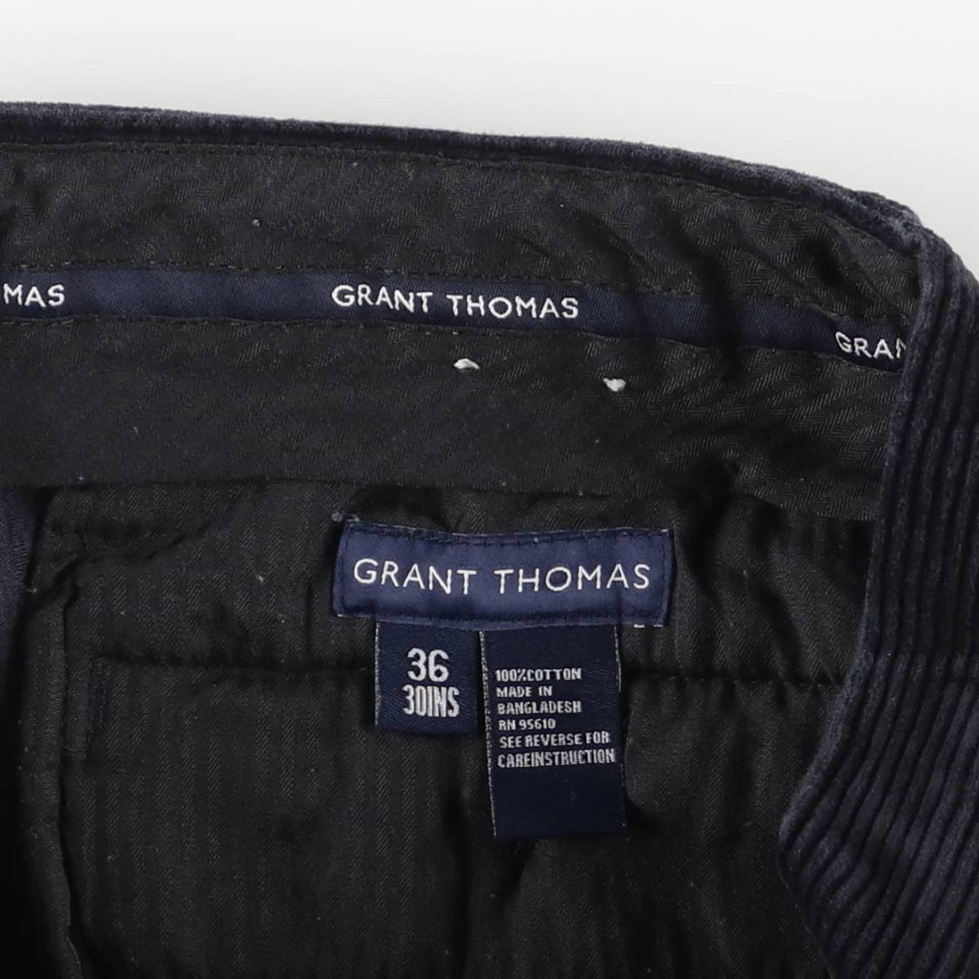 GRANT THOMAS Wide-Ribbed Two-Pleated Corduroy Pants, Men's, Size W36 cotton navy blue type Vintage Second Hand