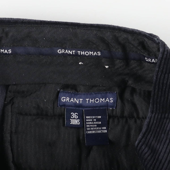 GRANT THOMAS Wide-Ribbed Two-Pleated Corduroy Pants, Men's, Size W36 cotton navy blue type Vintage Second Hand