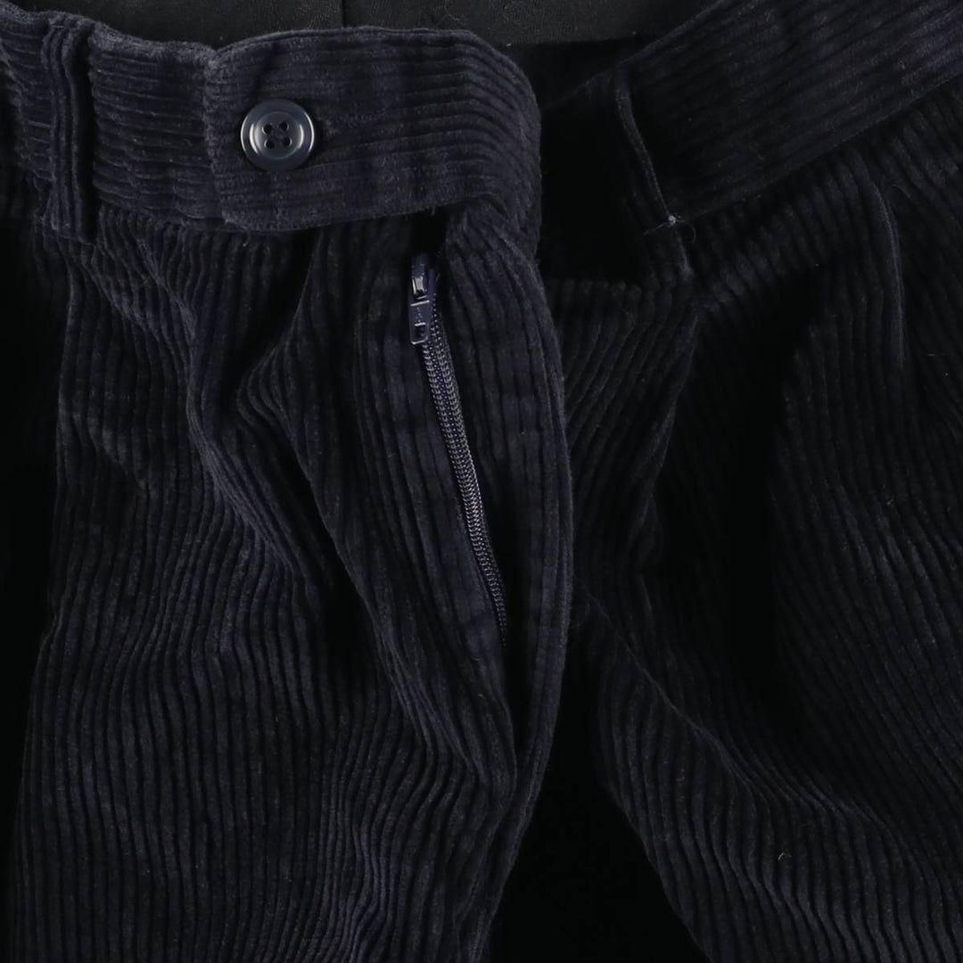 GRANT THOMAS Wide-Ribbed Two-Pleated Corduroy Pants, Men's, Size W36 cotton navy blue type Vintage Second Hand