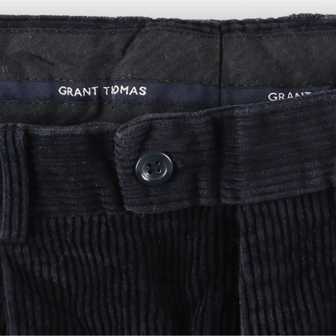 GRANT THOMAS Wide-Ribbed Two-Pleated Corduroy Pants, Men's, Size W36 cotton navy blue type Vintage Second Hand