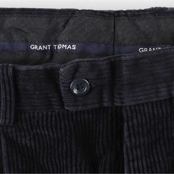 GRANT THOMAS Wide-Ribbed Two-Pleated Corduroy Pants, Men's, Size W36 cotton navy blue type Vintage Second Hand