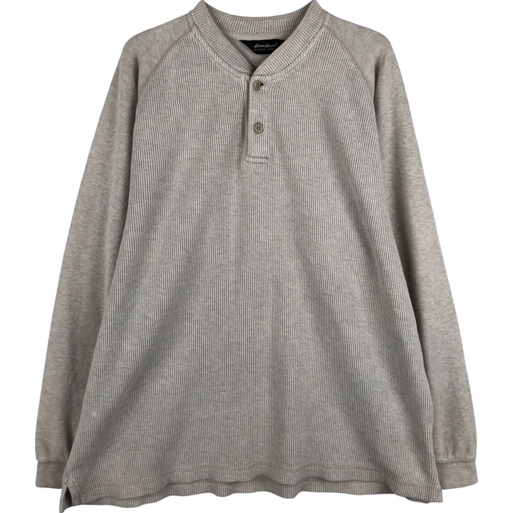 Eddie Bauer Henley Neck Long T-Shirt, Men's XL cotton gray type Vintage Second Hand