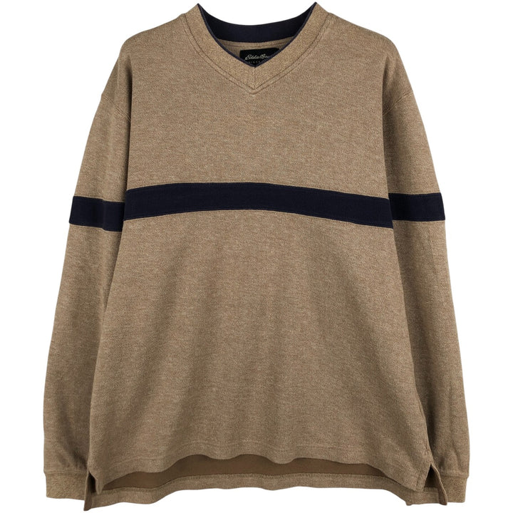 Eddie Bauer V-neck long T-shirt, men's size M cotton beige type brown Vintage Second Hand