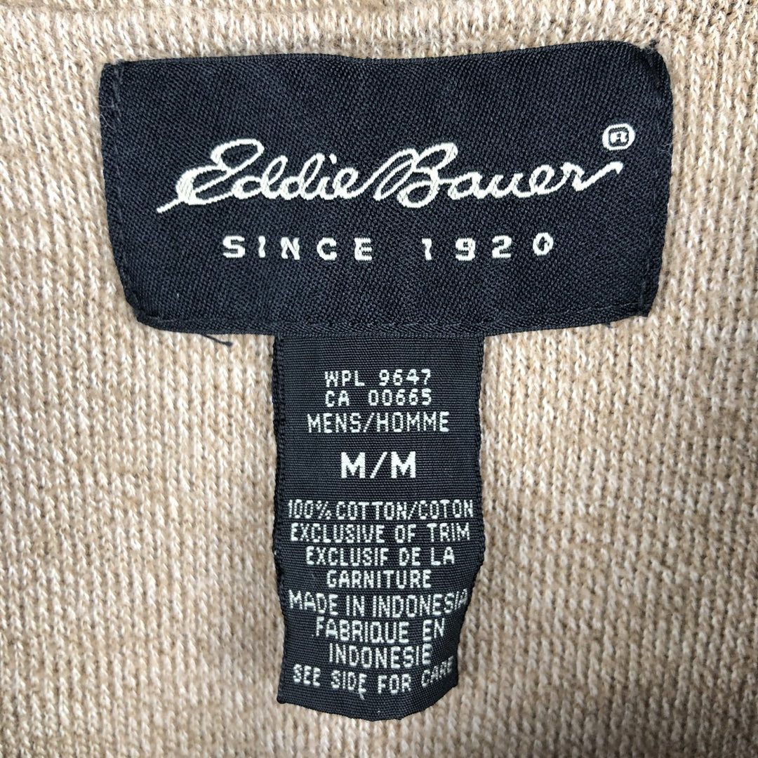 Eddie Bauer V-neck long T-shirt, men's size M cotton beige type brown Vintage Second Hand