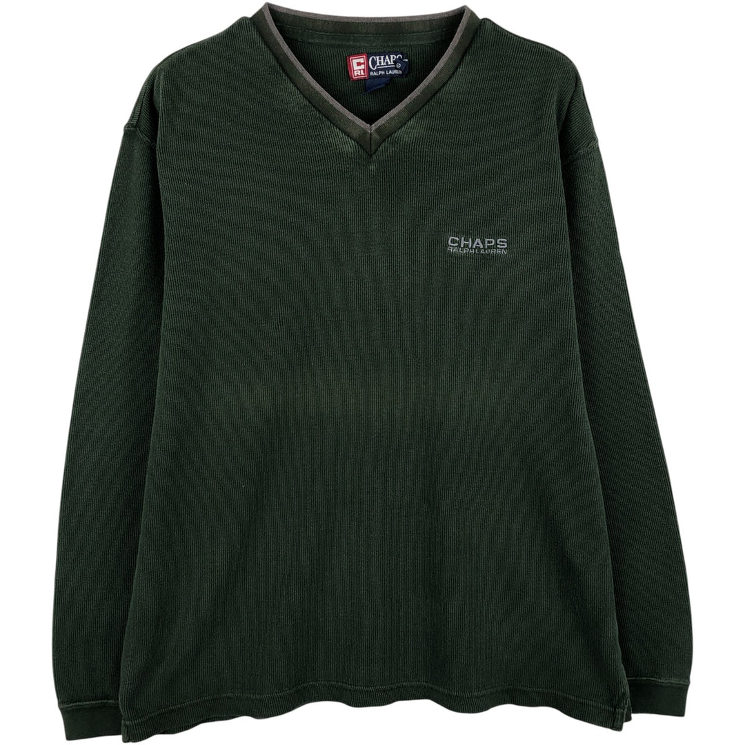 Ralph Lauren CHAPS V-neck long T-shirt, men's XL size cotton Green type dark green Vintage Second Hand